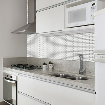 House of Mosaics Mini White Porcelain Mosaic Tile, (L)320mm (W)298mm