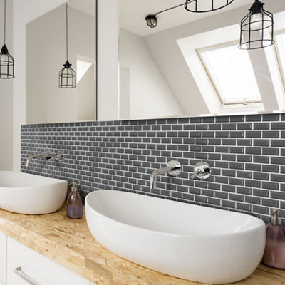 House of Mosaics Mini Grey Porcelain Mosaic Tile, (L)296mm (W)296mm