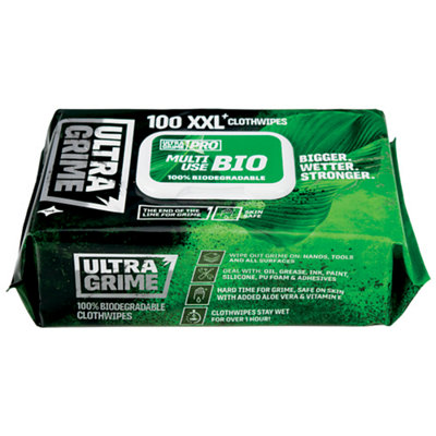 Ultragrime Xxl Pro Bio Unfragranced Multi-Surface Wipes, Pack Of 80