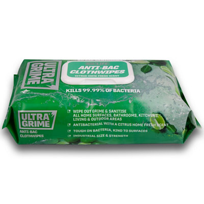 Ultragrime Life Citrus Anti-Bacterial Wipes, Pack Of 80