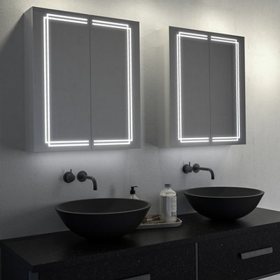 Sensio Harlow Wall-Mounted Illuminated Mirrored Bathroom Cabinet With Shaver Socket (W)600Mm (H)700Mm