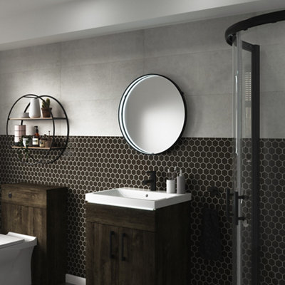 Sensio Aspect Matt Black Round Wall-Mounted Bathroom & Wc Illuminated Mirror (H)60Cm (W)60Cm