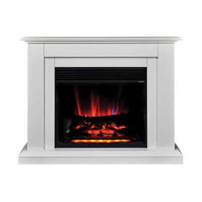 Suncrest Horley White Mdf & Stainless Steel Freestanding Electric Fire Suite