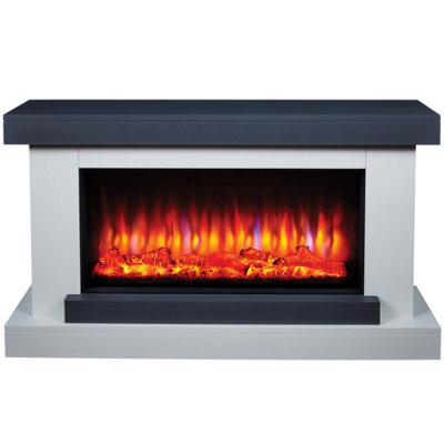 Suncrest Colorado Grey & White Stone Effect Glass, Mdf & Metal Freestanding Electric Fire Suite