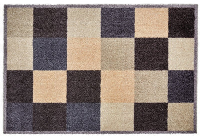 B&Q Recylon Blue Squares Heavy Duty Mat, 120Cm X 67Cm