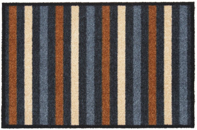 B&Q Recylon Grey & Brown Striped Rectangular Heavy Duty Mat, 120Cm X 67Cm