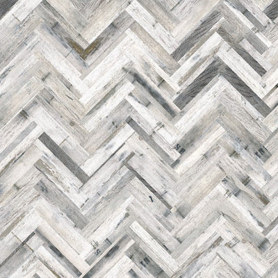 Splashwall Alloy Grey Whitewash Herringbone Aluminium Splashback, (H)800Mm (W)900Mm (T)4Mm