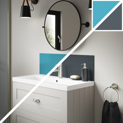 Splashwall Alloy Gloss Essence & Slate Aluminium Double-Sided Bathroom Splashback (H)25Cm (W)80Cm