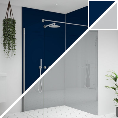 Splashwall Alloy Double-Sided Bathroom & Wet Room Decorative Panel (H)2400Mm (W)1200Mm - Gloss Starry Night Blue & Urban Grey