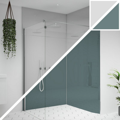 Splashwall Alloy Double-Sided Bathroom & Wet Room Decorative Panel (H)2400Mm (W)900Mm - Gloss Glacier White & Neptune Blue