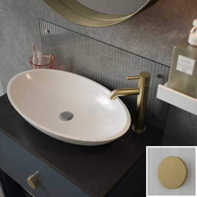B&Q Fluted Glass Pre-Drilled Bathroom Splashback With Brushed Brass Effect Caps (H)25Cm (W)60Cm