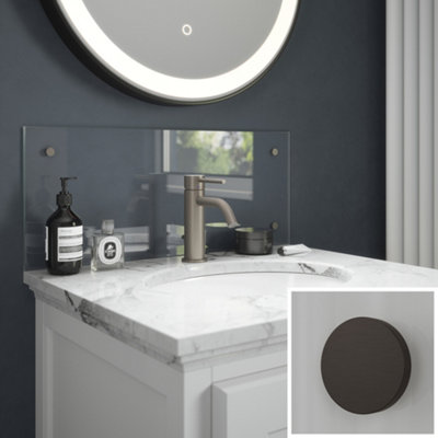 B&Q Clear Glass Pre-Drilled Bathroom Splashback With Bronze Effect Caps (H)25Cm (W)50Cm