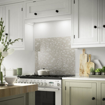 Laura Ashley Lisette Flint Beige Floral Print Glass Splashback, (H)750Mm (W)600Mm (T)6Mm