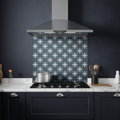 Laura Ashley Midnight Seaspray Wicker Geometric Self-Adhesive Glass Splashback, (H)750Mm (W)900Mm (T)6Mm