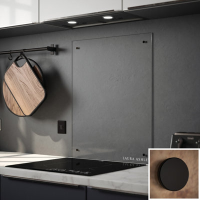 Laura Ashley Clear With Black Fixings Glass Splashback, (H)750Mm (W)900Mm (T)6Mm