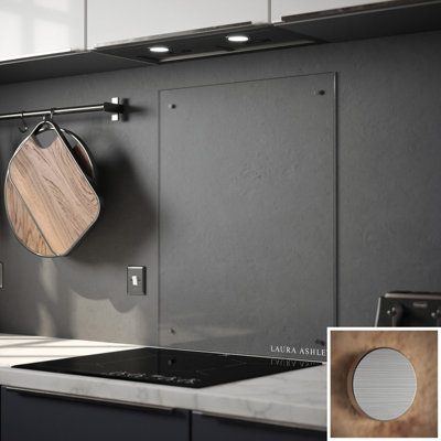 Laura Ashley Clear With Brushed Fixings Glass Splashback, (H)750Mm (W)900Mm (T)6Mm