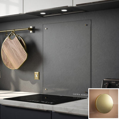 Laura Ashley Clear With Brass Fixings Glass Splashback, (H)750Mm (W)600Mm (T)6Mm