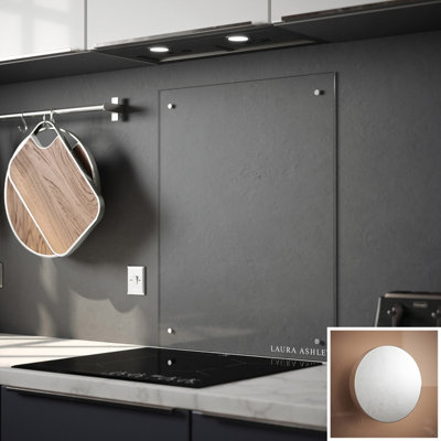 Laura Ashley Clear With Chrome Fixings Glass Splashback, (H)750Mm (W)900Mm (T)6Mm