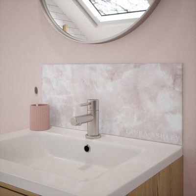 Laura Ashley Blush Gloss Onyx Marble Effect Glass Self-Adhesive Bathroom Splashback (H)25Cm (W)60Cm