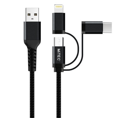 Mitec Usb A - Lightning, Micro-Usb & Usb C Charging Cable, 1M, Black