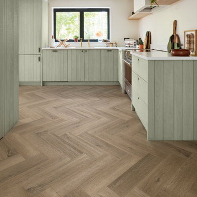 Palio By Karndean Mid Brown Oak Effect Embossed Herringbone Luxury Vinyl Click Planks, 1.95M²