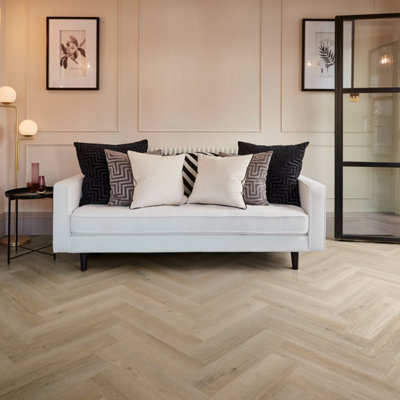 Palio By Karndean Beige & Taupe Oak Effect Embossed Herringbone Luxury Vinyl Click Planks, 1.95M²