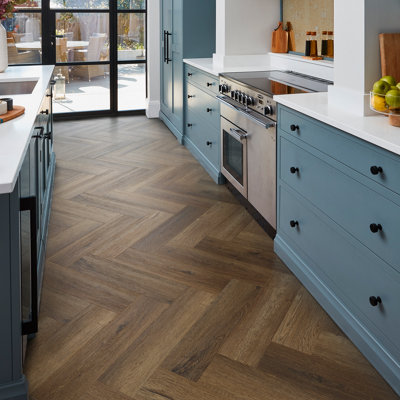 Palio By Karndean Dark Brown Oak Effect Embossed Herringbone Luxury Vinyl Click Planks, 1.95M²