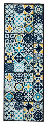 B&Q Kensington Teal Tile Design Heavy Duty Mat, 150Cm X 50Cm