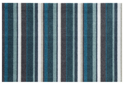 B&Q Recylon Teal Striped Heavy Duty Mat, 75Cm X 50Cm
