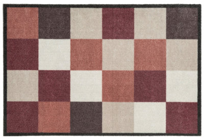 B&Q Recylon Red Squares Heavy Duty Mat, 75Cm X 50Cm