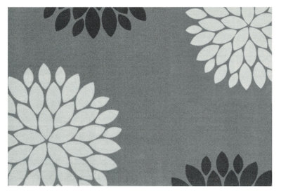 B&Q Recylon Grey Floral Heavy Duty Mat, 75Cm X 50Cm