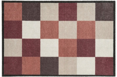 B&Q Recylon Red Squares Heavy Duty Mat, 120Cm X 67Cm