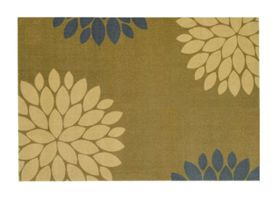 B&Q Recylon Yellow Floral Heavy Duty Mat, 120Cm X 67Cm