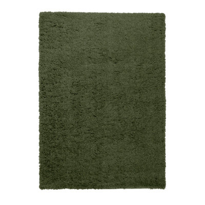 B&Q Supersoft Olive Green Plain Medium Rug, (L)170Cm X (W)120Cm