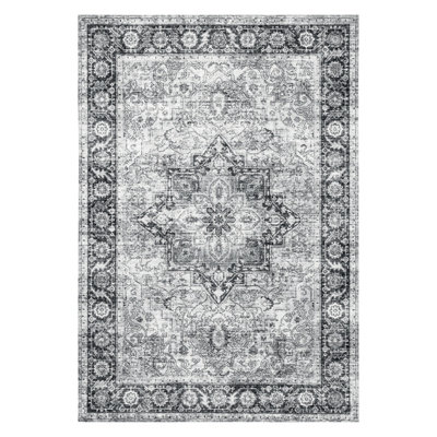 B&Q Persian Chenille Grey Traditional Medium Rug, (L)170Cm X (W)120Cm