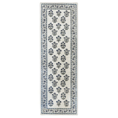 B&Q Blue & Cream Floral Medium Runner, (L)180Cm X (W)60Cm