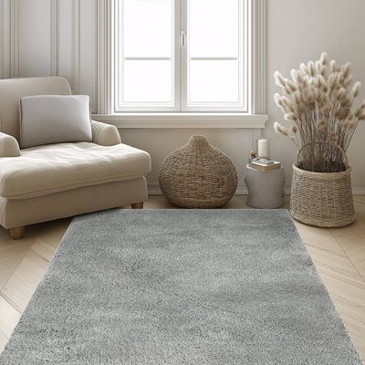 B&Q Grey Plain Shaggy Medium Rug, (L)160Cm X (W)120Cm