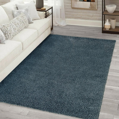 B&Q Blue Plain Medium Rug, (L)160Cm X (W)120Cm