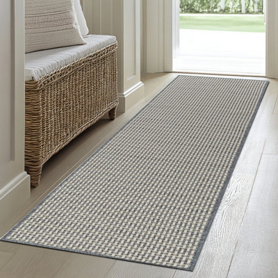 B&Q Blue & Cream Woven Medium Runner, (L)180Cm X (W)60Cm
