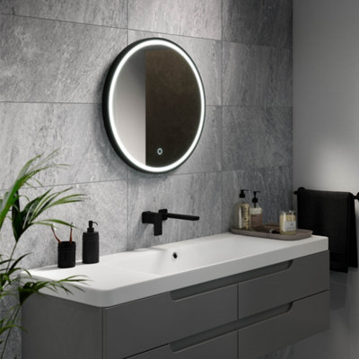 Sensio Frontier Black Circular Wall-Mounted Bathroom Illuminated Mirror (H)60Cm (W)60Cm