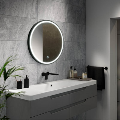 Sensio Frontier Matt Black Circular Wall-Mounted Bathroom Illuminated Mirror (H)80Cm (W)80Cm