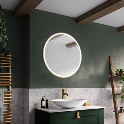 Sensio Frontier Brass Effect Circular Wall-Mounted Bathroom Illuminated Mirror (H)60Cm (W)60Cm
