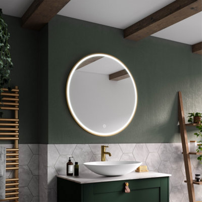 Sensio Frontier Brushed Brass Effect Circular Wall-Mounted Bathroom Illuminated Mirror (H)80Cm (W)80Cm