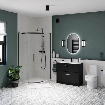 Sensio Nebula Matt Black Oval Wall-Mounted Bathroom Illuminated Mirror (H)80Cm (W)50Cm