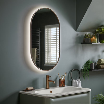 Sensio Nebula Bronze Effect Oval Wall-Mounted Bathroom Illuminated Mirror (H)80Cm (W)50Cm