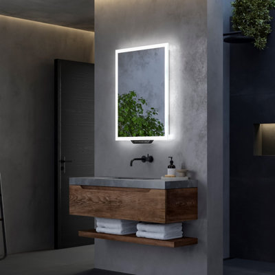 Sensio Luka White Rectangular Illuminated Smart Bathroom Mirror With Alexa (L)70Cm (W)50Cm