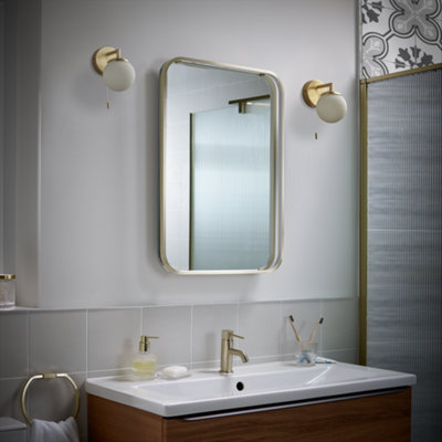 Sensio Aspect Brass Effect Rectangular Wall-Mounted Bathroom Illuminated Mirror (H)50Cm (W)39Cm