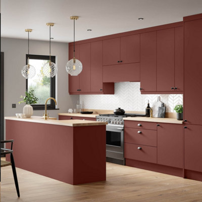 Premium Kitchens Ethos Matt Red Modern Drawerline Door & Drawer Front Cabinet Door (W)600Mm (H)715Mm (T)18Mm, Pack Of 2