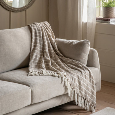 Gallery™ Natural & White Striped Woven Striped Throw (L) 170Cm X (W) 130Cm