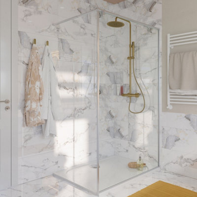 Goodhome Alvaro White & Gold Gloss Marble Effect Porcelain Indoor Wall & Floor Tile, Pack Of 5, (L)600Mm (W)300Mm